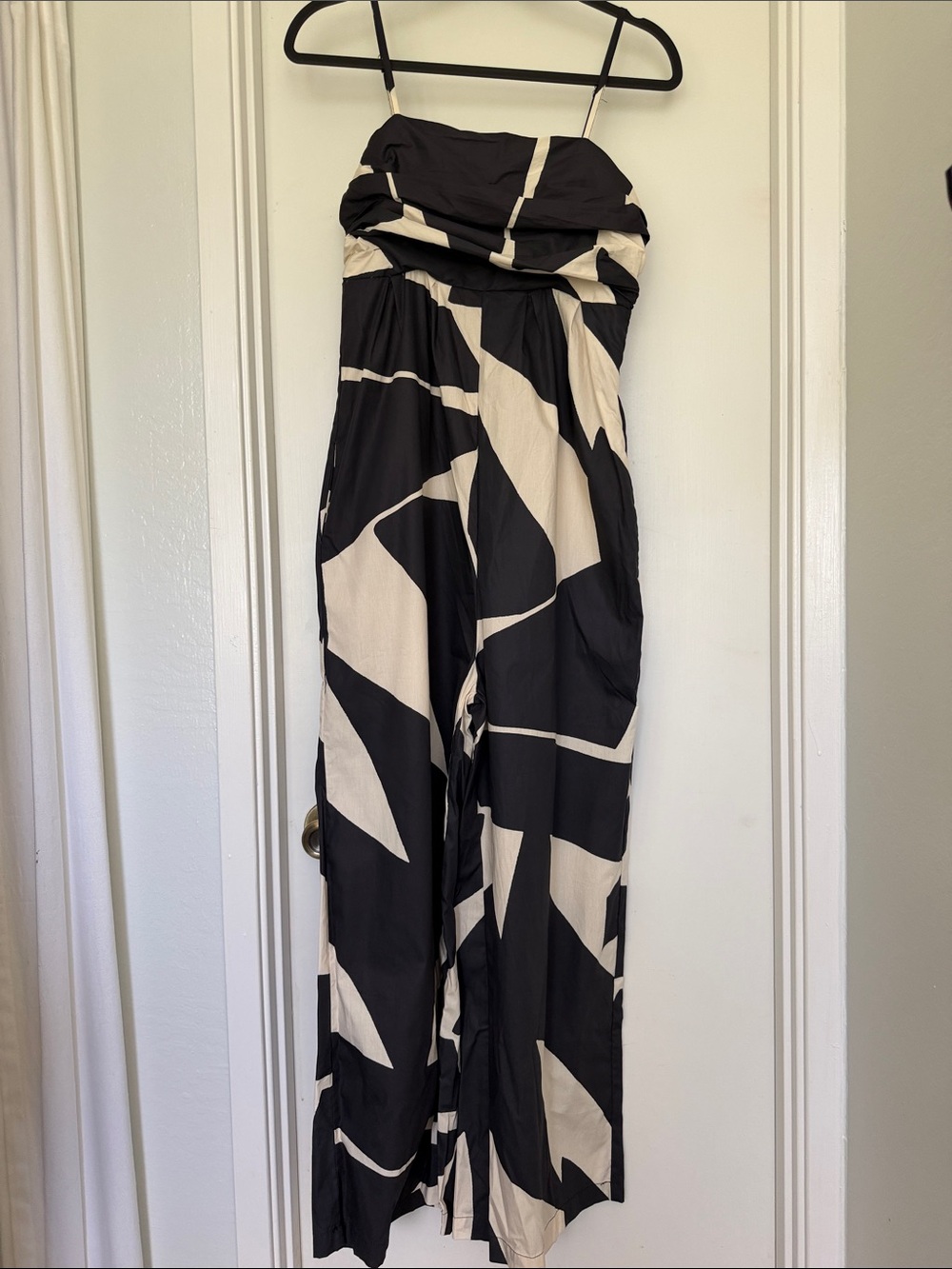 Source Unknown Black & Cream Strapless Wide-Leg Graphic Jumpsuit